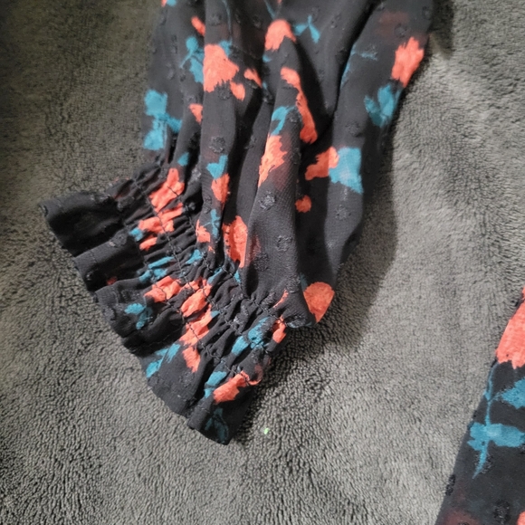 Lane Bryant blouse size 18/20 Black Rose LongSleeve Clip Dot sheer Chiffon top - Picture 3 of 8